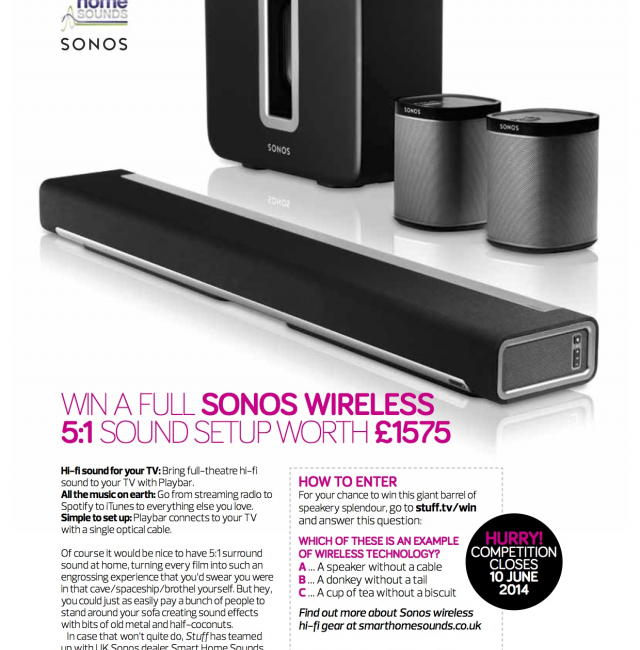 WIN a full SONOS 5.1 wireless surround sound system.