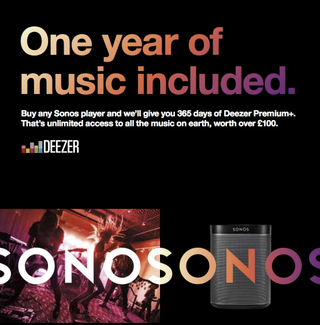 Sonos offers one year of music for free*