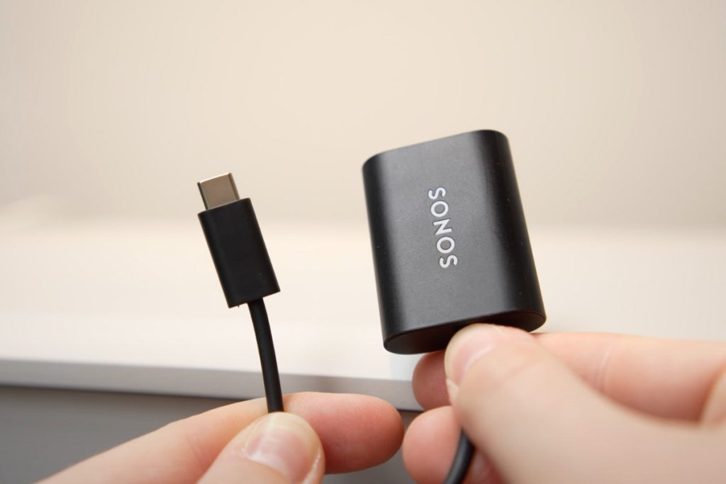 Closeup of Sonos Line-In adapter
