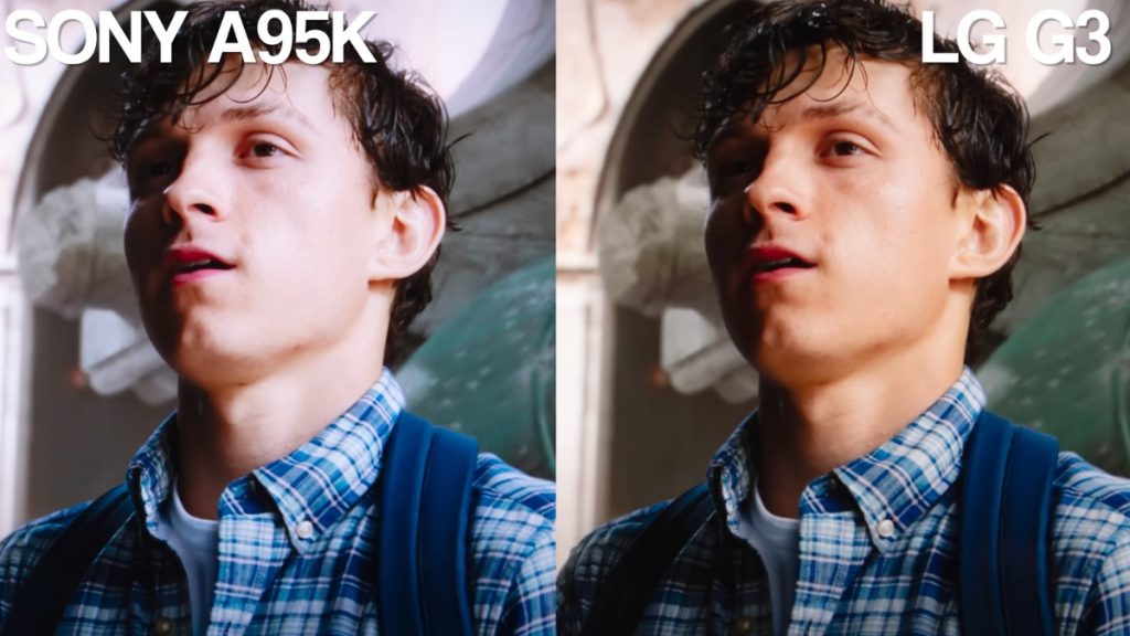 LG G3 image from Spiderman No Way Home  side by side with Sony A95K
