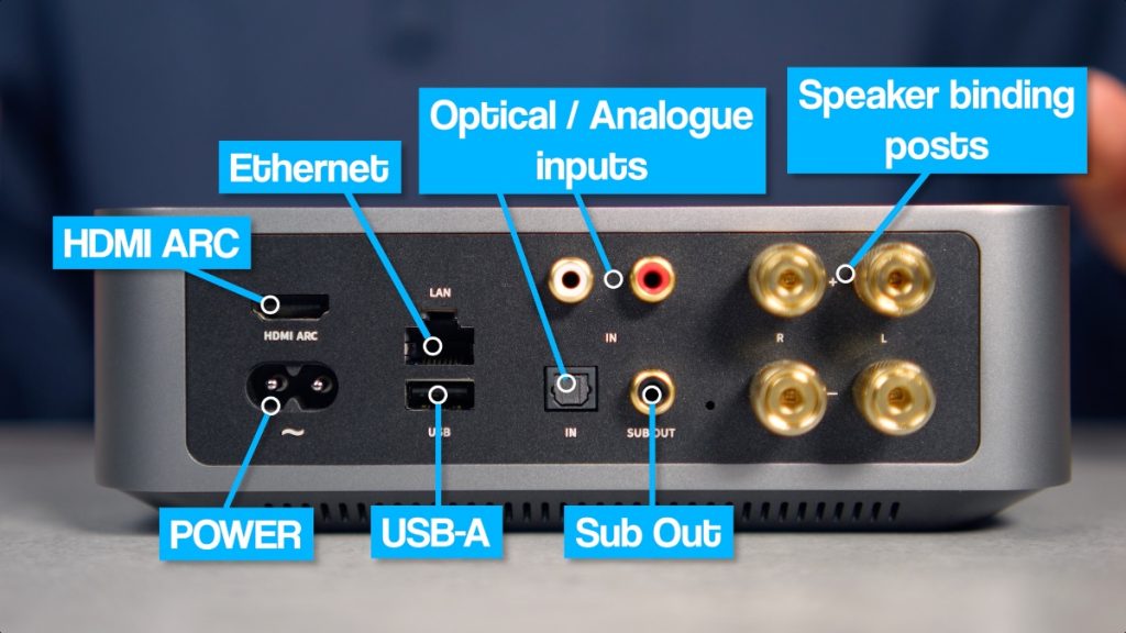 WiiM Amp Rear Connections Labelled