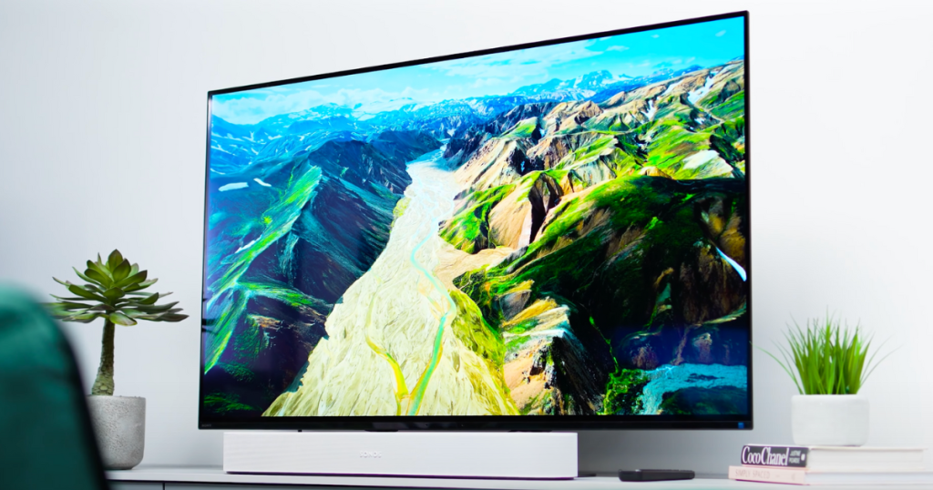 OLED TV with Landscape Screensaver on